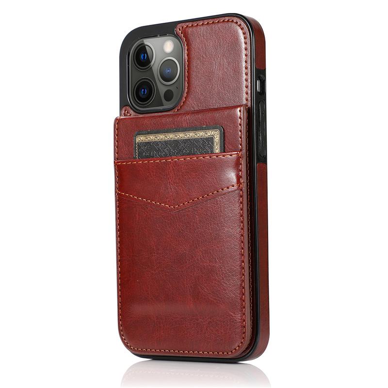 Suitable for iPhone 17 phone case, Apple 16E crazy horse pattern solid color card slot stand anti-drop phone protective case
