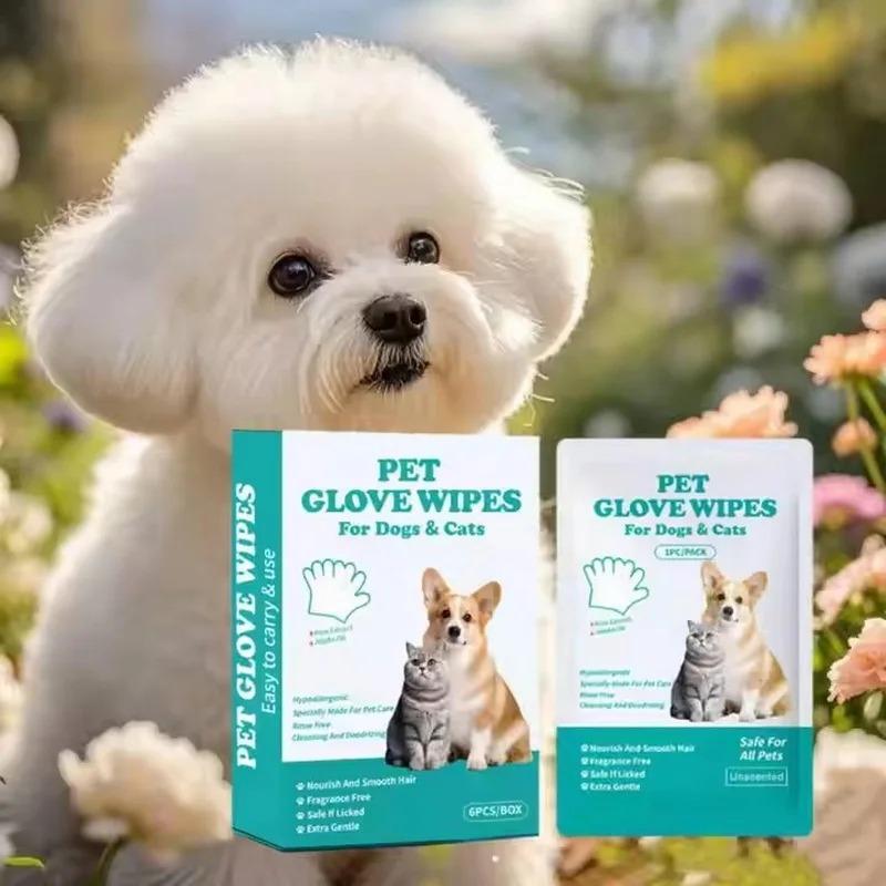 Individually Wrapped Pet Glove Wipes 6PCS Free Wash Dogs And Cats Grooming Wet Hand Wipes