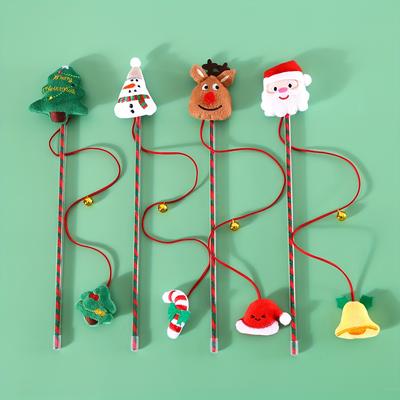Interaktives Katzenspielzeug für Wohnungskatzen Kätzchen mit Glocke Katzenzubehör Weihnachten Katzenangelspielzeug Weihnachtsmann Schneemann Rentier Katzenspielzeug