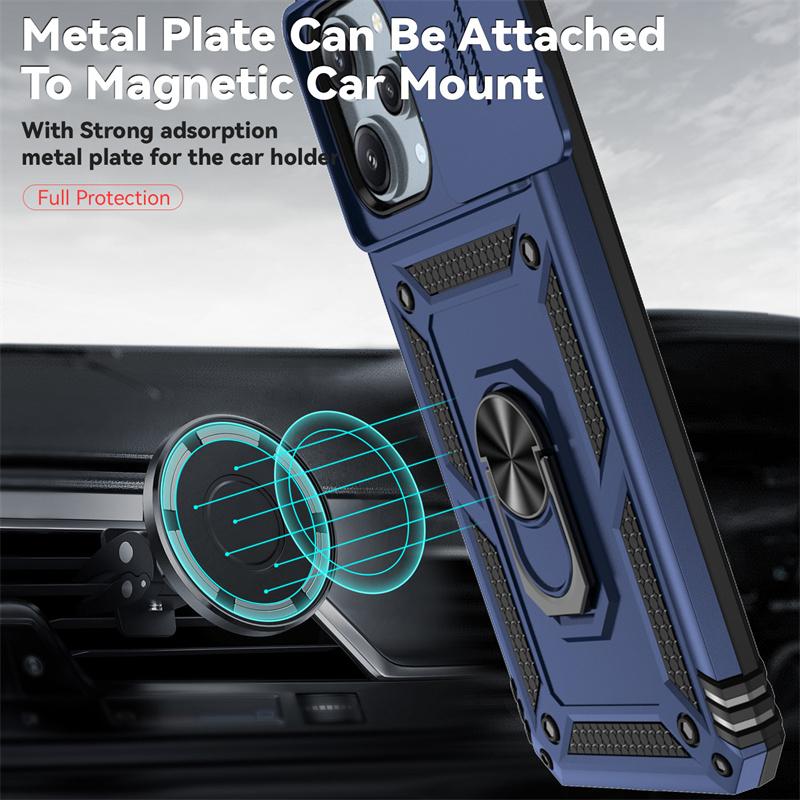 Capa For Xiaomi Redmi 12 4G Case Armor Slide Camera Lens Protect Back Cover for Redmy 12 Redmi12 4G Ring Stand Shockproof Funda