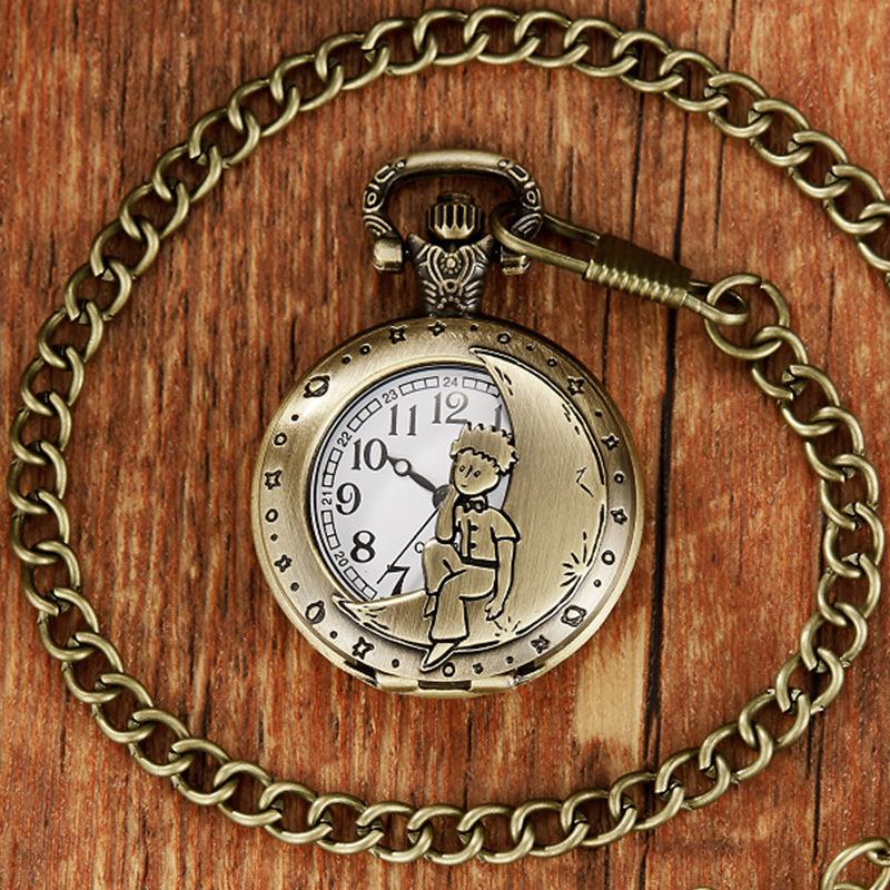 Flip Bronze Second Moon Boy Semi-transparent Classic Large Quartz Pocket Watch