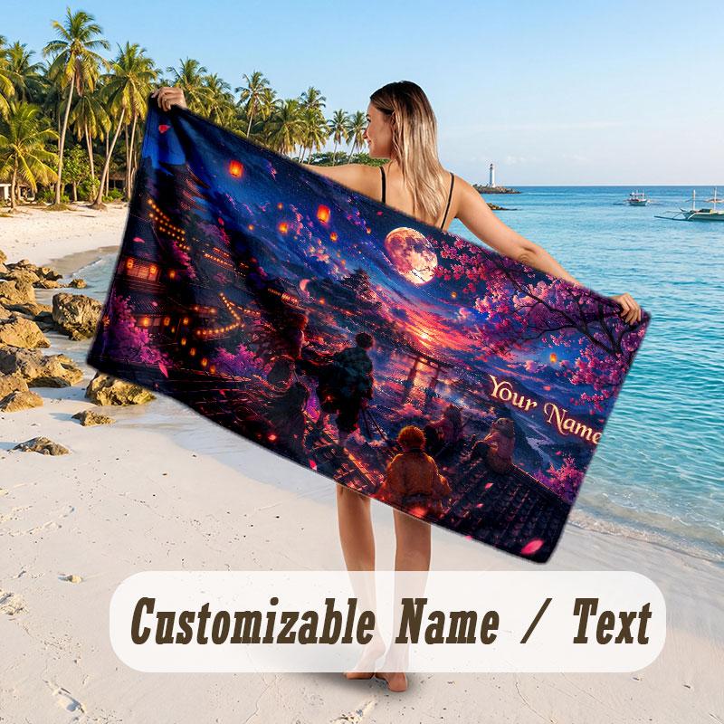 Custom Name Large Beach Towel,Demon Slayer Quick Absorbent Towel For Outdoor Travel Poolside