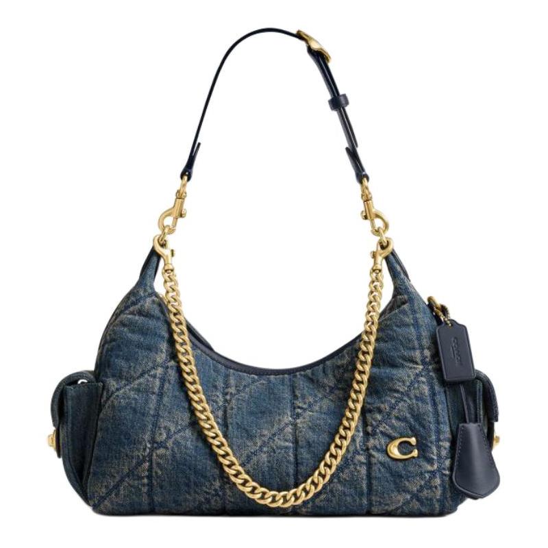 COACH PocketJuliet 30 Denim Quilted Detail Fabric Shoulder Bag Large Women's Dark Indigo