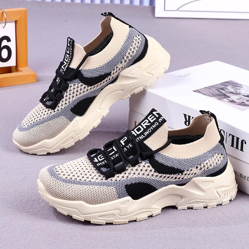 Flying woven mesh heightening dad shoes women's summer breathable running casual sports shoes versatile soft-soled women's shoes