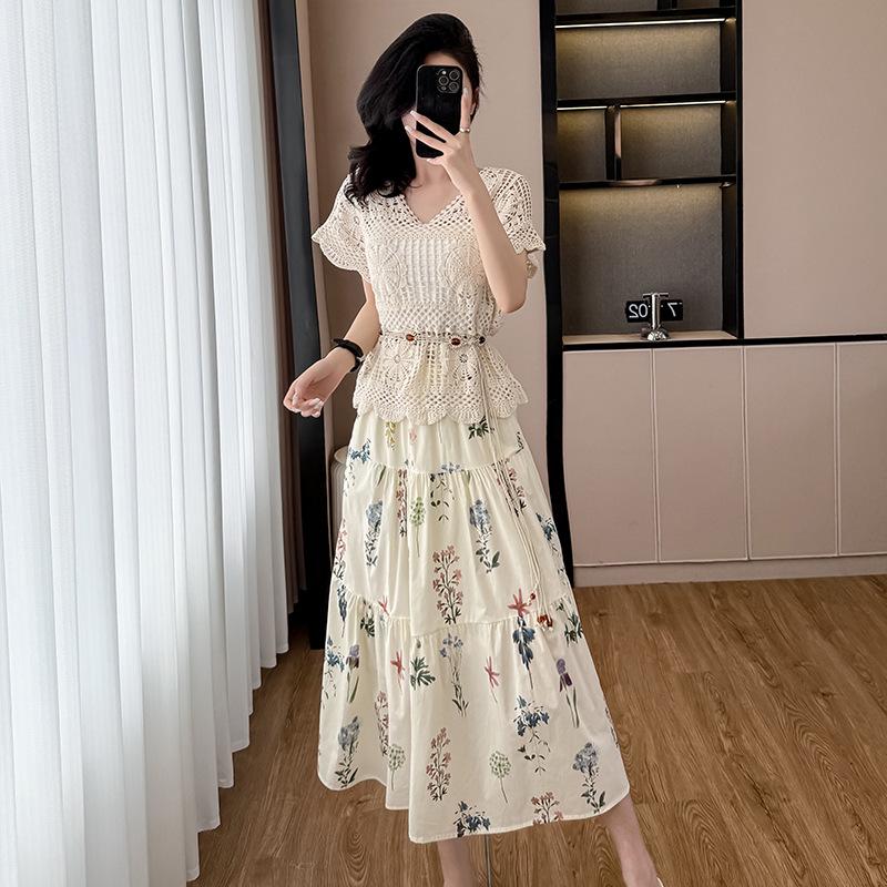 Bohemian Beach Holiday Floral Maxi Skirt & Camisole Cover-up Set L