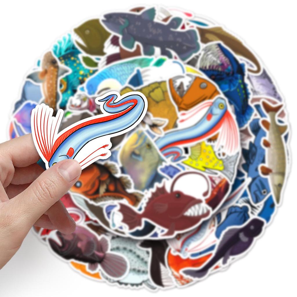 50-Pack Deep Sea Fish Cartoon Stickers: Waterproof Marine Life for Journals, Phone Cases, and Creative Decoration