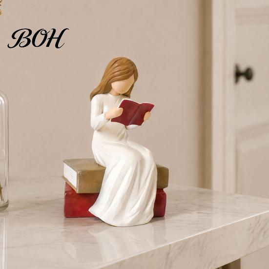 Small Ornament for Entrance Reading Girl Figurine, Hand-Painted Resin Sculpture Bookshelf Decor, Modern Hand Painted Crafts Faceless Woman Statue