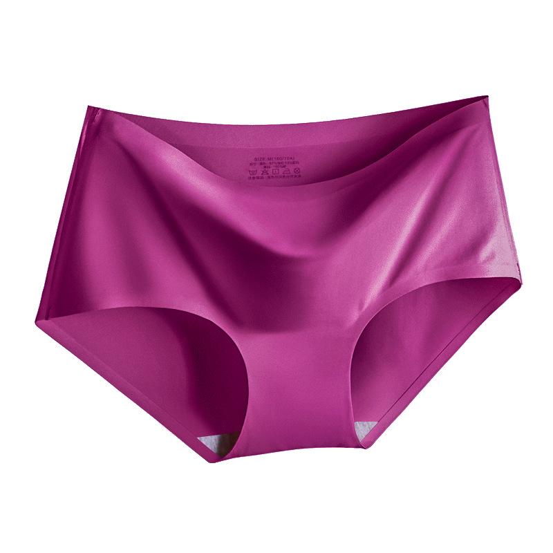 Best-Selling Seamless Ice Silk Mid-Waist Panties - Plus Size Women's Solid Color Triangle 810