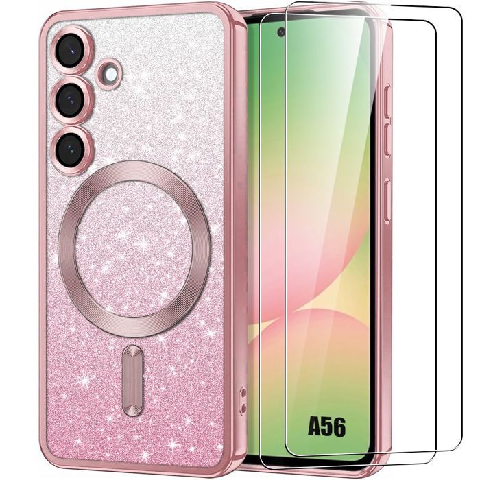 Coque de protection - BOOLING - pour Samsung Galaxy A56 5G - Silicone - Protection caméra - Rose - 2 Verres
