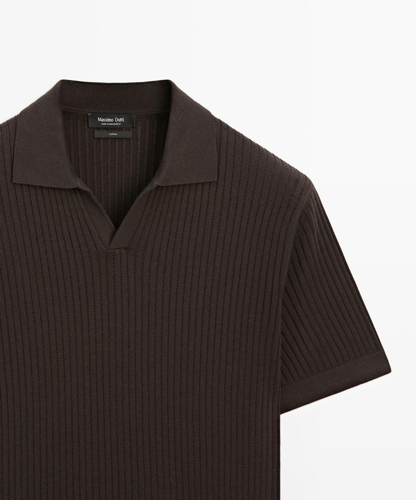 Masimodutti 100% Cotton Ribbed Knit Polo Shirt