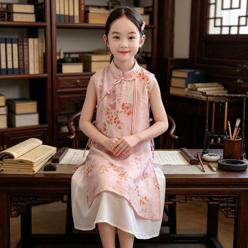2026 New Summer Cheongsam: Girls' Chinese-Style Tang Suit Dress