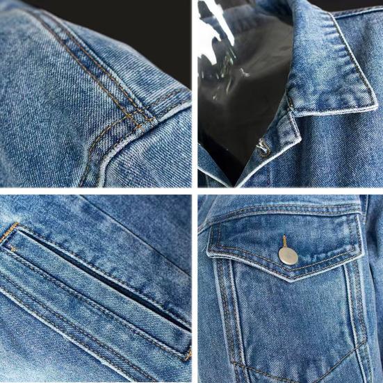 Giacca Retro da Donna Slim Fit Denim Lavato Lunghezza Media Collo a Revers Bottoni