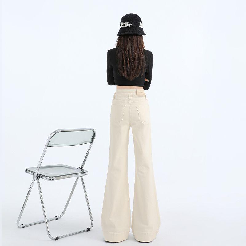 White High-Waisted Micro-Flare Women’s Jeans - Slimming & Loose Fit, Bell Bottom, Wide-Leg for Autumn/Winter 2024