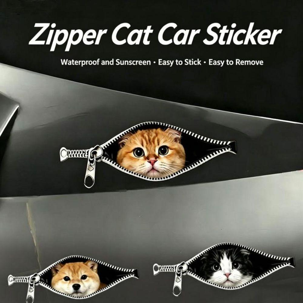 Zipper Design Cat Car Sticker Waterproof Pet Car Decoration Sticker  Electric Vehicle Window