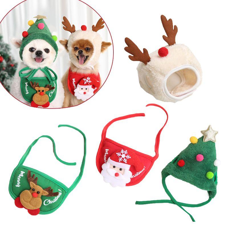 Adorável Conjunto de Chapéu de Natal e Toalha de Saliva para Cães e Gatos Para Celebrações Festivas de Animais de Estimação
