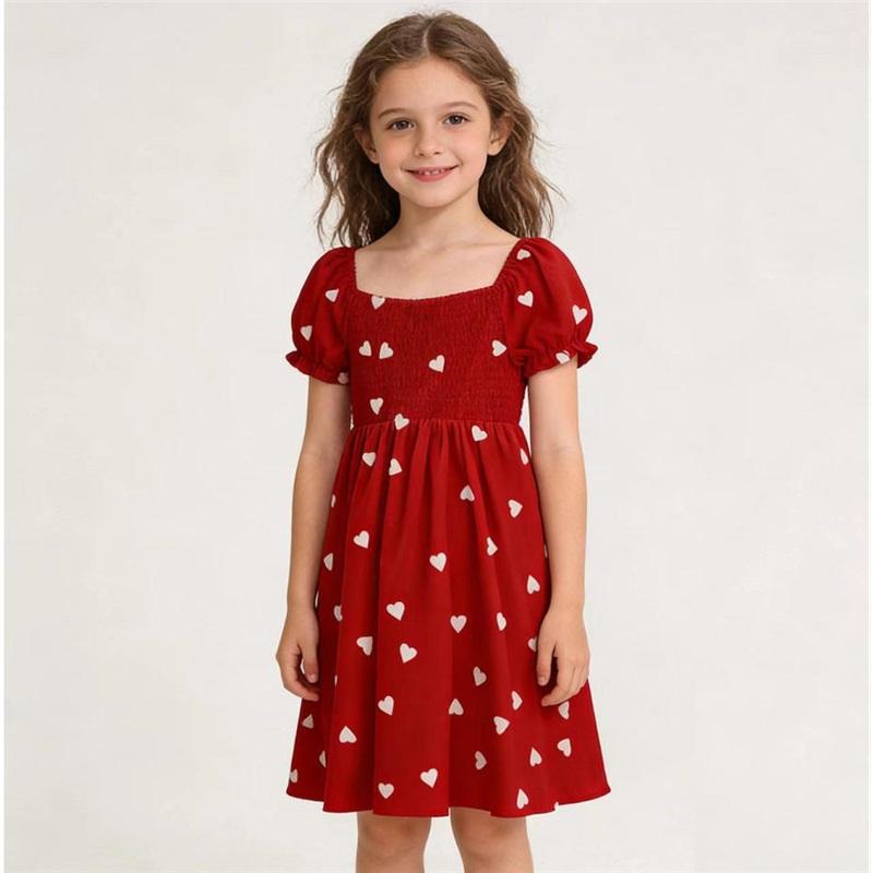 Girls' Fashionable And Caring Printed Dress For Summer, Children's Casual Dress With Bow Ties
