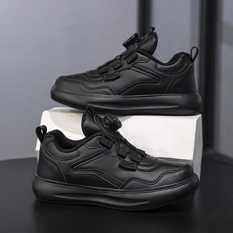 New Boys and Girls Sports Shoes Leather Waterproof Rotating Buckle Children's Sports Shoes Lightweight Versatile Student White Shoes