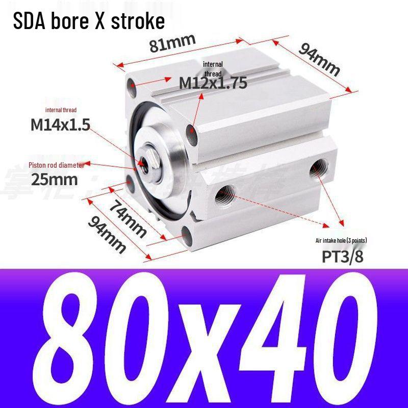 SDA Mini Pneumatic Cylinder, High Thrust, Thin Type, Bore Sizes 20/25/32/40/50