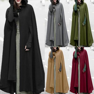 Autumn Winter Gothic Trendy Maxi Hooded Wool Cloak Cardigan Coat Maxi Cashmere Hoodie Long Cape Costume Cosplay Outerwear