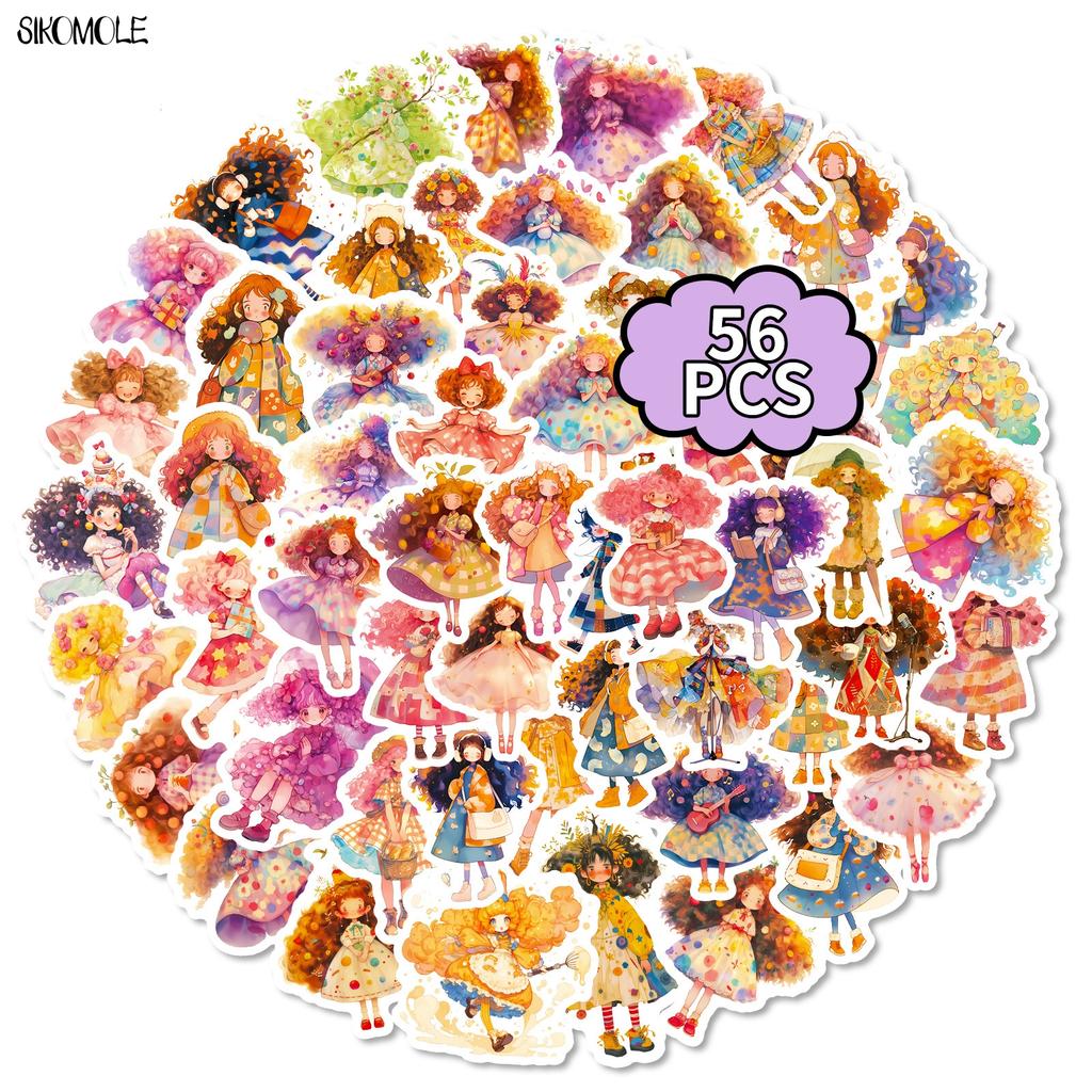 103056PCS Afro Hair Cartoon Princess Stickers Aesthetic Anime Girl Decal DIY Laptop Guitar Skateboard Luggage Graffiti Sticker