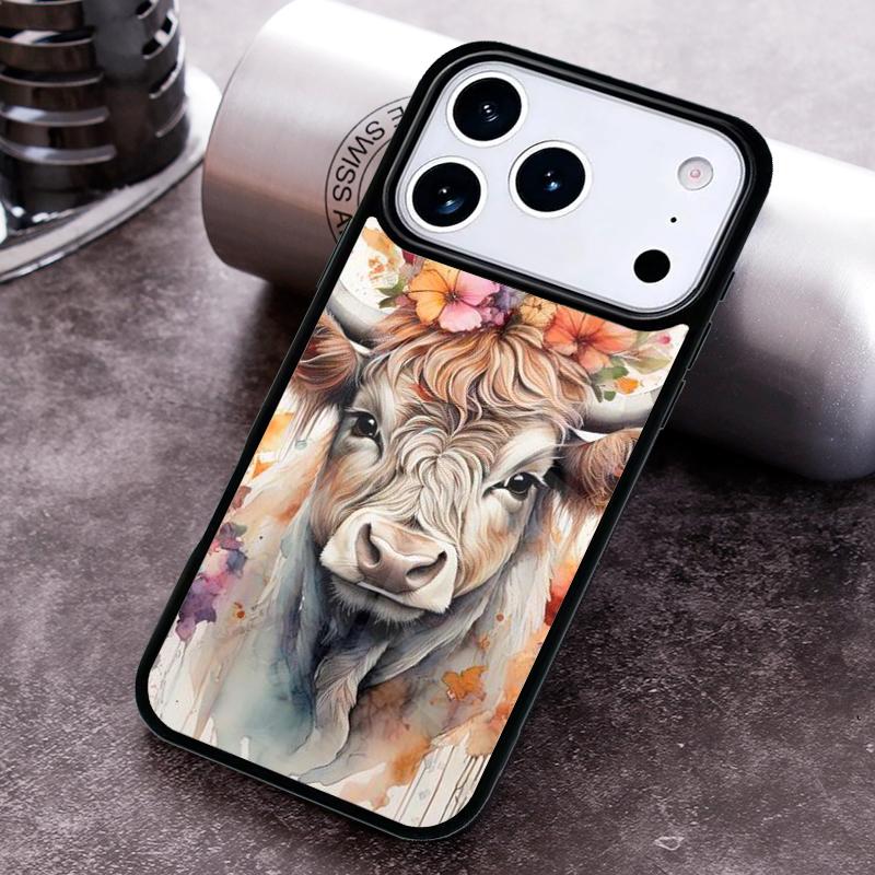 Highland Cow Scottish Art Phone Case for iPhone 17 16 15 Pro Max Air 14 13 12 11 Plus Shockproof Cover