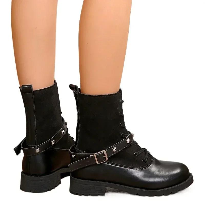 Mode Damen Schuhe im Sale 2024 Schnürstiefel Damen Herbst Winter Runde Zehenpartie Einfarbig Kurzer Schaft Klobige Absätze Übergröße Mode Stiefel