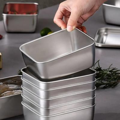 Paslanmaz Çelik Gıda Saklama Servis Tepsileri Dikdörtgen Sosis Erişte Meyve Kabı Kapaklı Ev Mutfak Düzenleyicileri FoodContainer