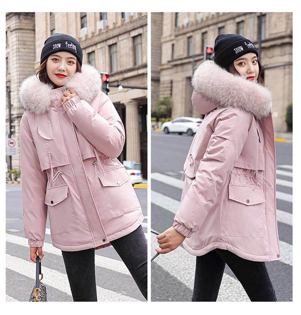 Neue Baumwolle Verdicken Warme Winterjacke Mantel Damen Lässiger Parka Winterkleidung Fellfutter Kapuzenparka Mujer Mäntel