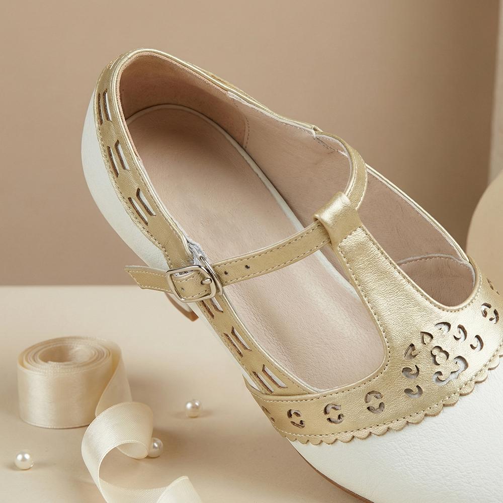 Women T-Strap Pumps  Kitten High Heels Cutout PU Shoes Small Oversize Plu Size 32 50