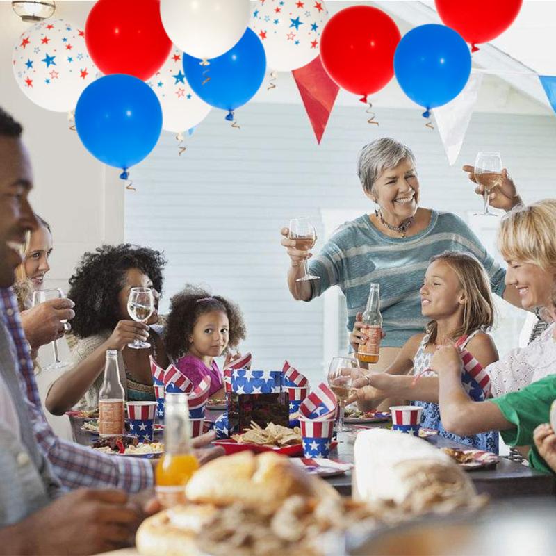 Fidgetkit 12-Inch Star Printing Latex Balloon(100 Pieces), Red, Blue, White, and Star Balloons for