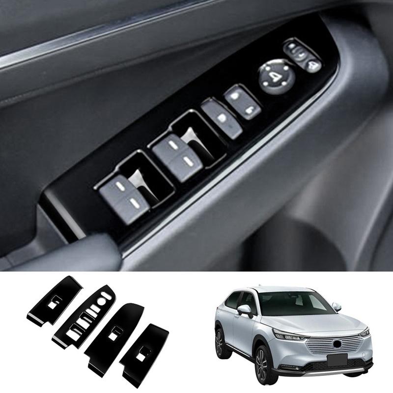 Car Glossy Black Window Glass Lift Button Switch Cover Trim Door Armrest Panel for Honda HRV HR-V Vezel   LHD