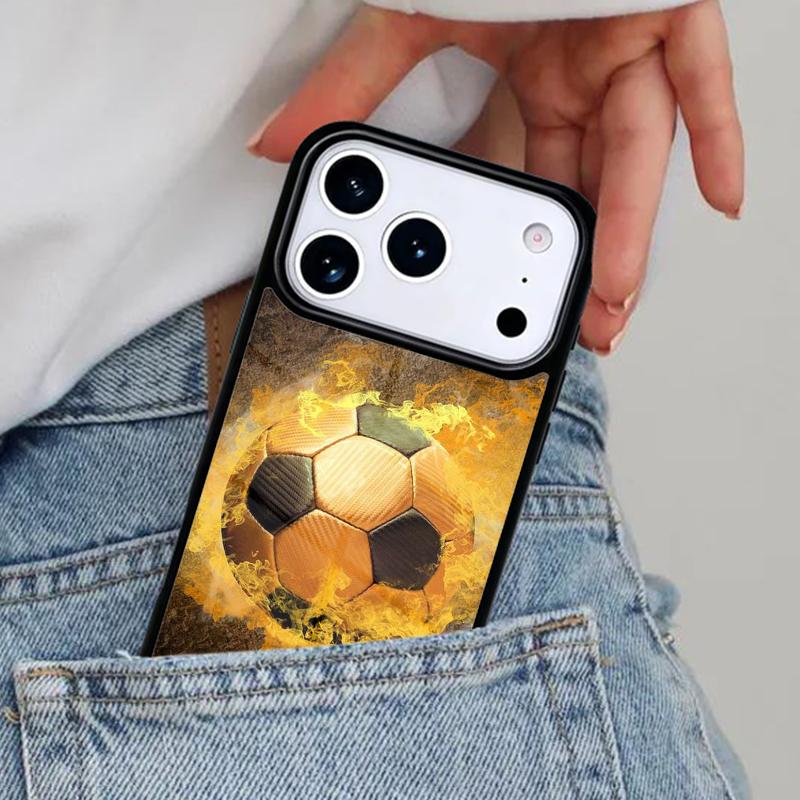 Fire Football Soccer Ball Phone Case for iPhone 16e 15 14 13 12 17 Pro Max Plus Air 17pro Cover Coque