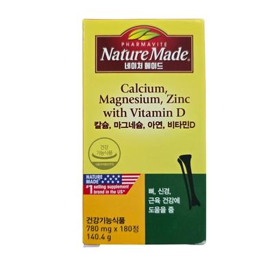 Nature Made Calcium Magnesium Zinc Vitamin D, 180 Tablets, 2 Units