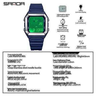 Sanda LCA Analoge Sport-Wasserdichte Uhr - Unisex Quadratische Mode, Studentenfreundlich