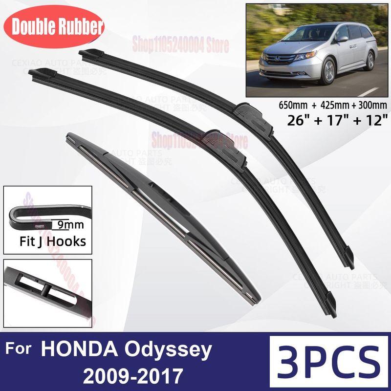 For HONDA Odyssey 2009-2017 Soft Rubber Front Rear Wiper Blades Auto Windshield Windscreen Wipers 26 17 12 2014 2015 2016