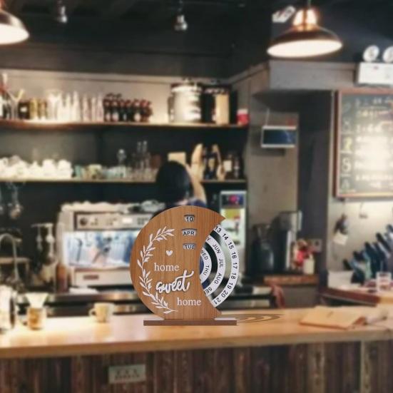 Otočný drevený večný stolový kalendár so základňou, odolný, s displejom dátumu, týždňa a mesiaca, dekorácia na stôl do domácnosti, kancelárie, spálne