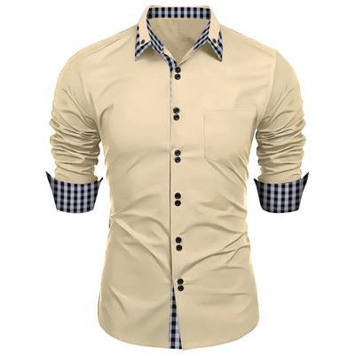 Pánské oblečení jaro podzim košile s dlouhým rukávem pánský top s klopou móda kostkovaný patchwork business košile slim fit ležérní