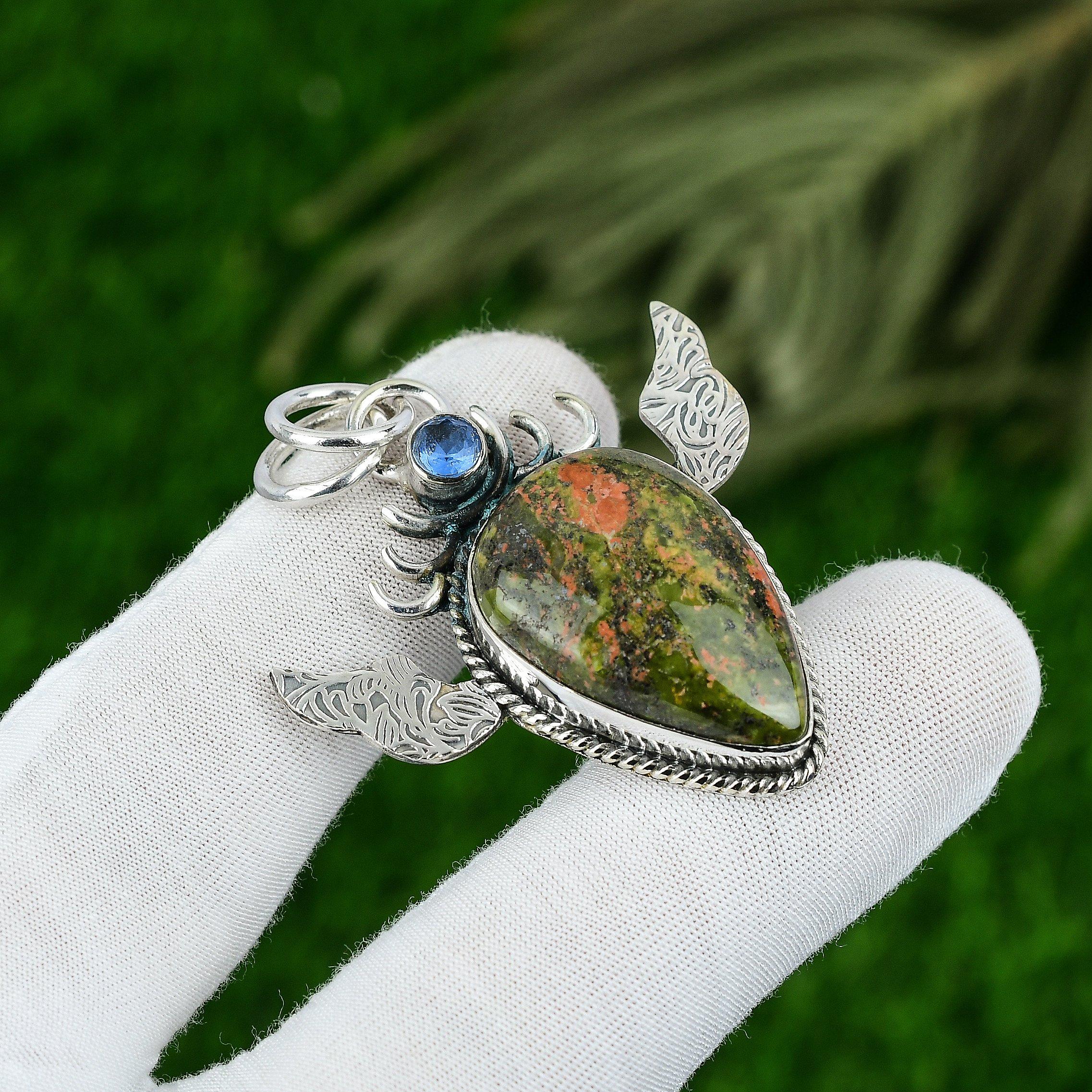 

925 Sterling Silver Natural Unakite Topaz Anniversary Art Deco Wedding Pendant