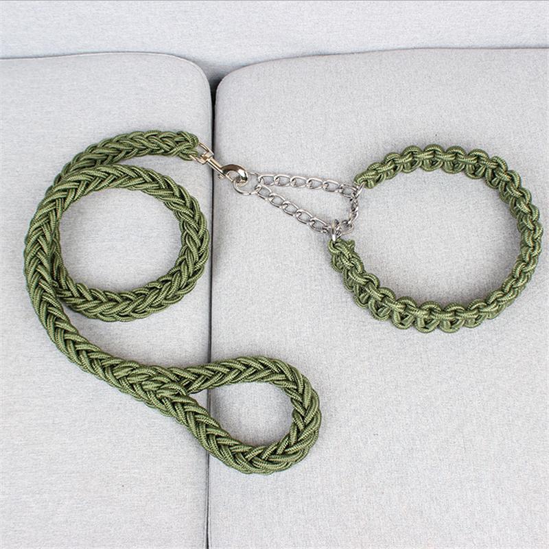 1.2M 17 Colors Length Double Strand Rope Large Dog Leashes Metal P Chain Buckle National Color Pet Traction Rope Collar Set A 14