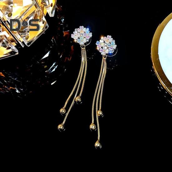 1 Pair Women Hanging Earrings 3D Clover Shape Tassel Faux Crystal Electroplated Anti-allergy Lightweight Ear Decoration Jewelry Party Prom Long