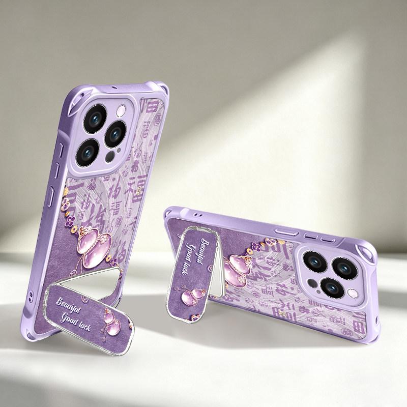 Baifu gourd is suitable for Apple 13Pro mobile phone case 16 lanyard 15p feather yarn 14 anti-drop 13 simple 12 bracket case