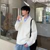 2025 Unisex Gray V-neck Hoodie: Trendy Casual Pullover, Long Sleeve, Pure Color for Early Autumn.