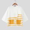 INCERUN Oversized Men Casual Loose 3/4 Sleeve Splits Irregular Front Cross Striped Print T-Shirts Tops