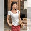 Korean Bow Embroidery Design Short-sleeved T-shirt Women's Summer New Slim and Thin Off-the-shoulder Top