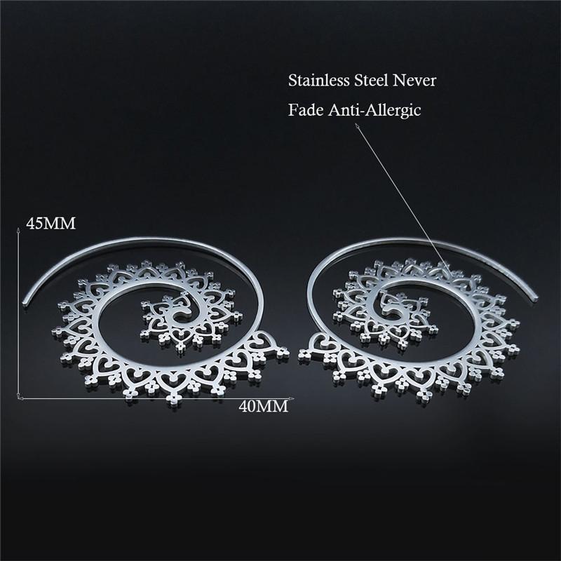 Indian Hoop Stainless Steel Mandala Openwork Flower Tribal Ethnic Earrings Bohemian Ornaments Earrings Women Jewelry E8954S01