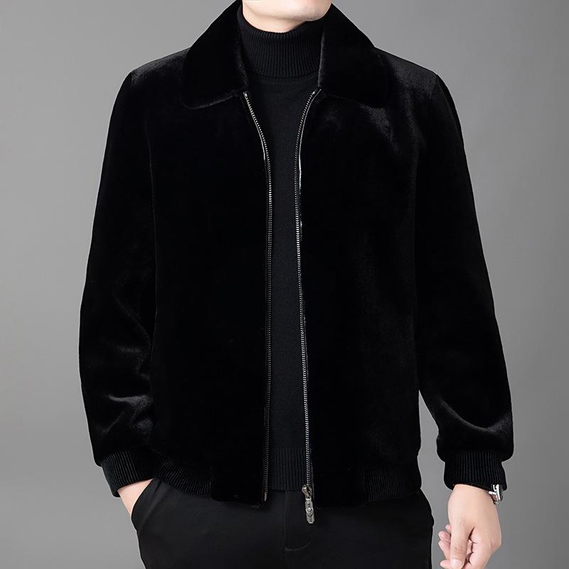 Men's Winter Faux Mink Coat 2025 - Warm, Thickened, Solid Color Lapel for Middle-Aged and Young Business Casual.