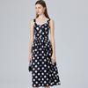 Sommer Frauen Vintage Polka Dot Print Spaghetti Strap Lange Midi Party Kleider