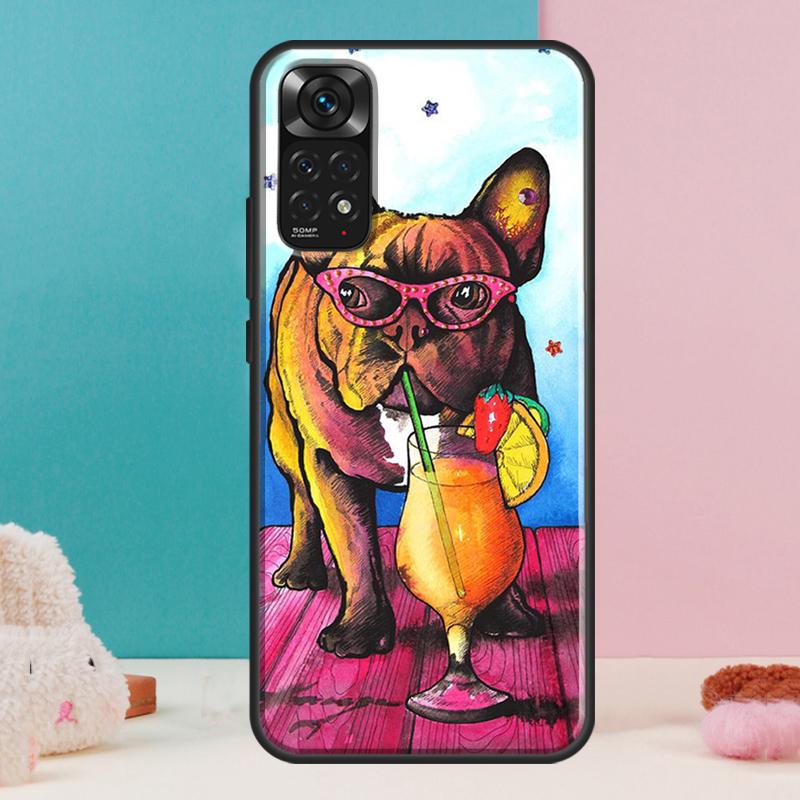Watercolor French Bulldog Painting Case For Xiaomi Redmi Note 13 Pro 14 12 11 9 10 9S 10S 11S 12S Redmi 14C 13C 10C 12C Cover