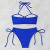 Sexy Bikini-Set mit Kordelzug an der Seite, High Waist, 2026, Damen, Blau Schwarz, Metall V-Bügel, Push-Up-BH, Badeanzug, Strandbadeanzug, Bademode