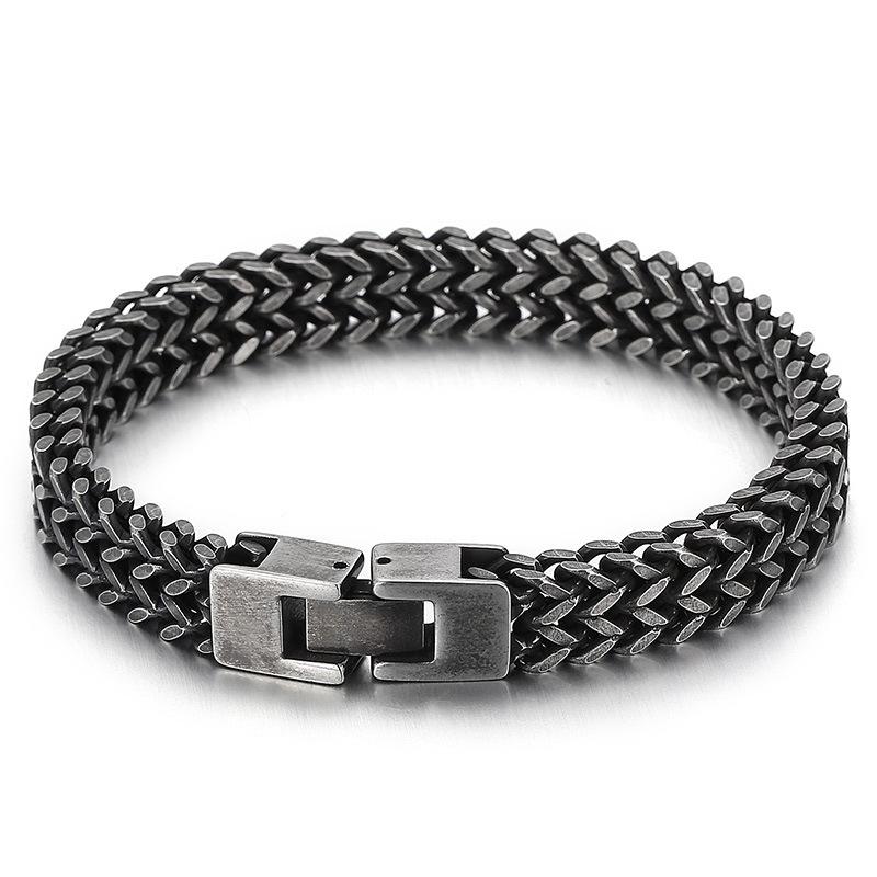 European and American Simple Personalized Street Shooting Double -row Dragon Bone Titanium Steel Men's Bracelet